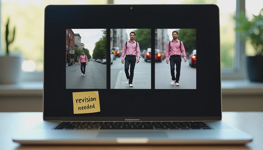 Screen comparison showing AI image generation consistency issues from street photo