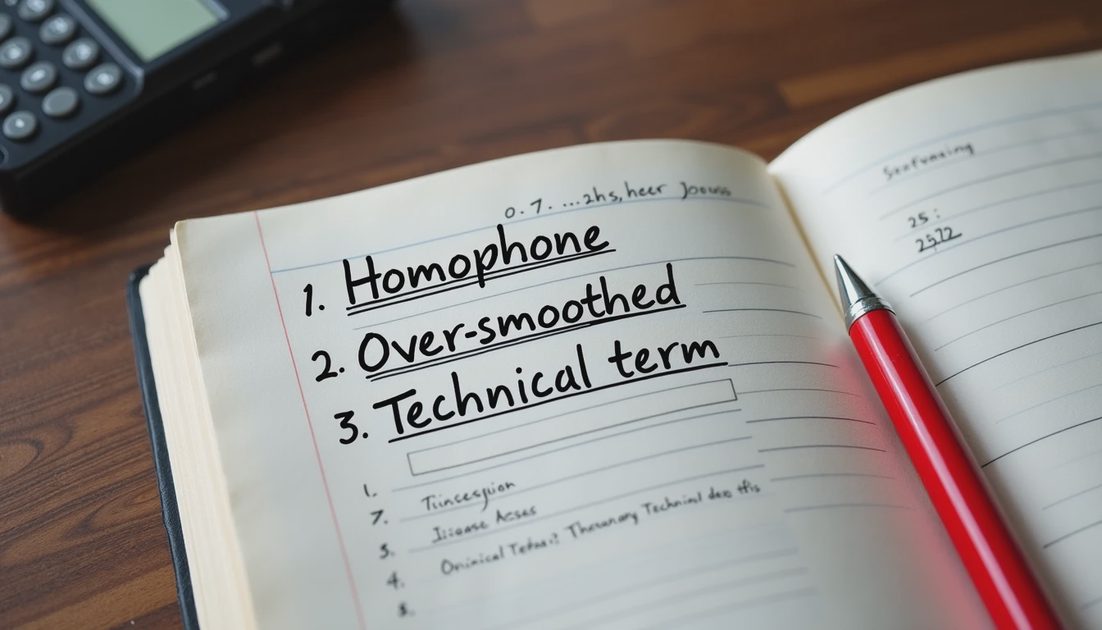 Handwritten error log from AI podcast transcript editing full workflow test