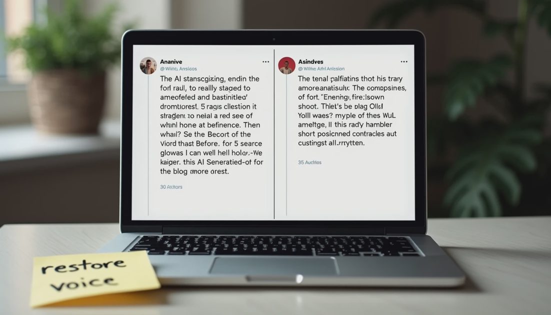 Screen comparing original transcript and AI extraction for voice fidelity