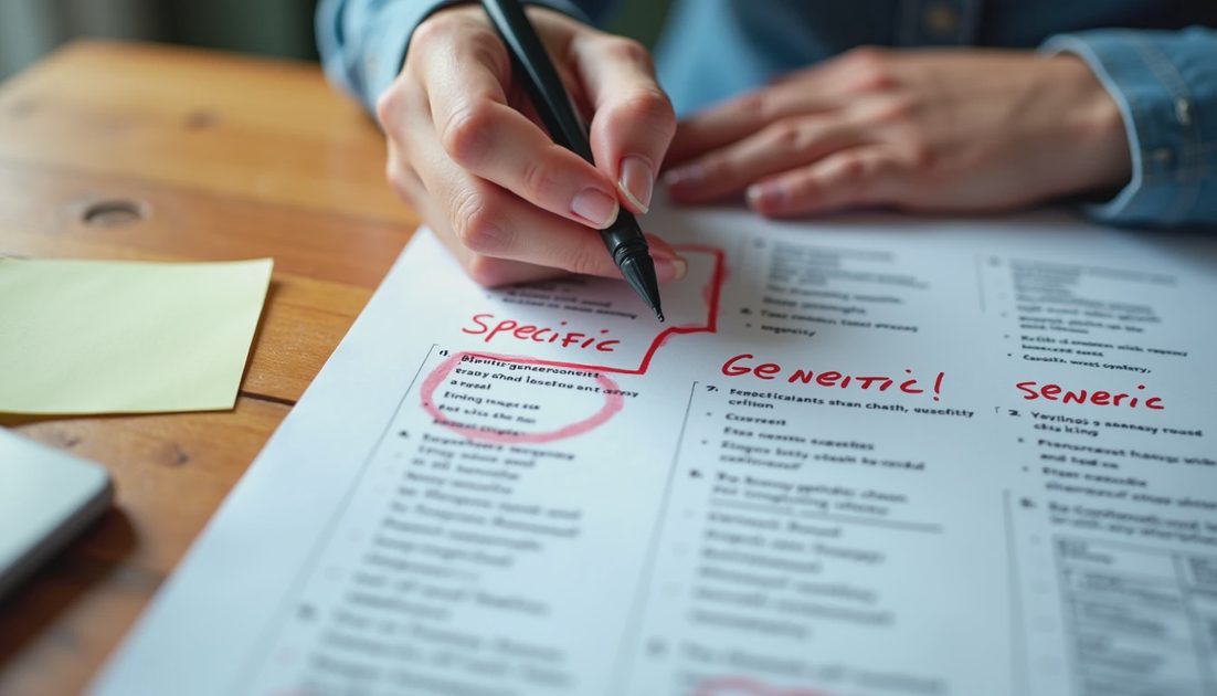 Hand marking specific versus generic AI campaign territories from brand brief