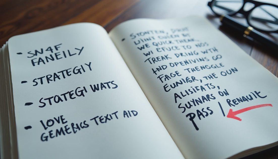 Strategy frame notes next to AI-generated draft in creator brand workflow