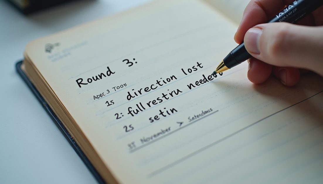 Handwritten log noting AI tool failure at revision three