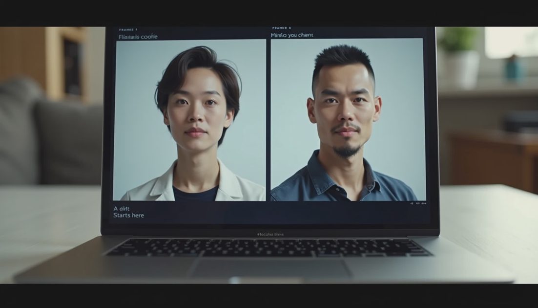 Screen comparison of early and late frames in AI character consistency test