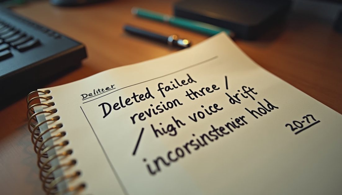 Handwritten log of reasons three niche AI tools were deleted