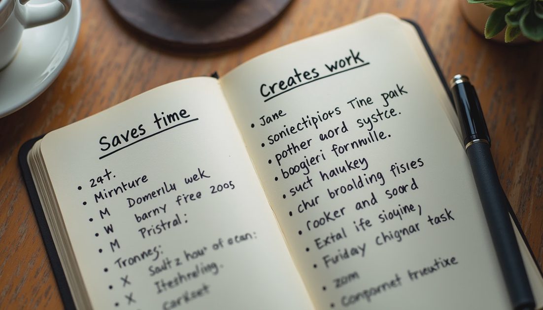 Handwritten log classifying AI image editing tasks by net time impact