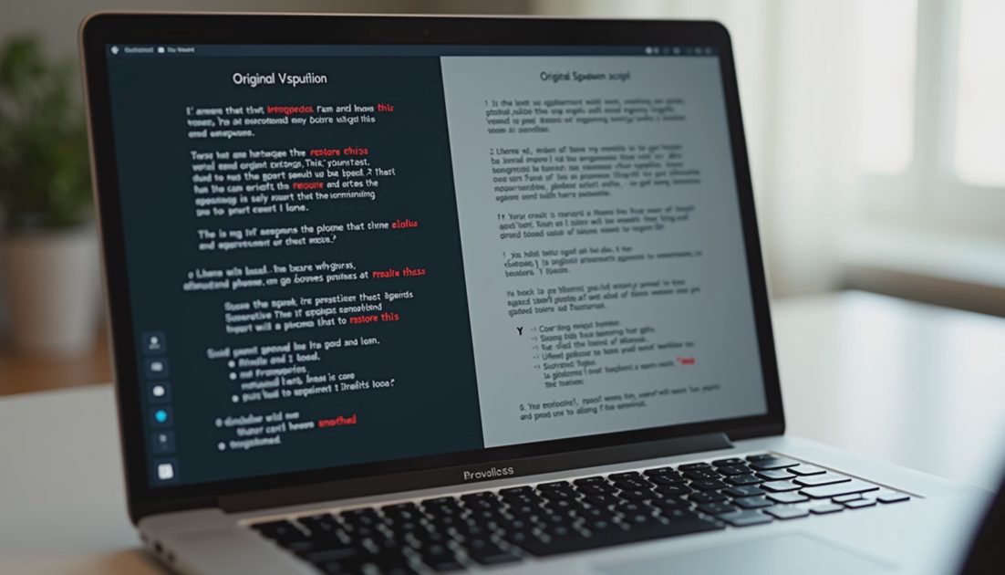 Screen comparing AI script and original creator voice transcript