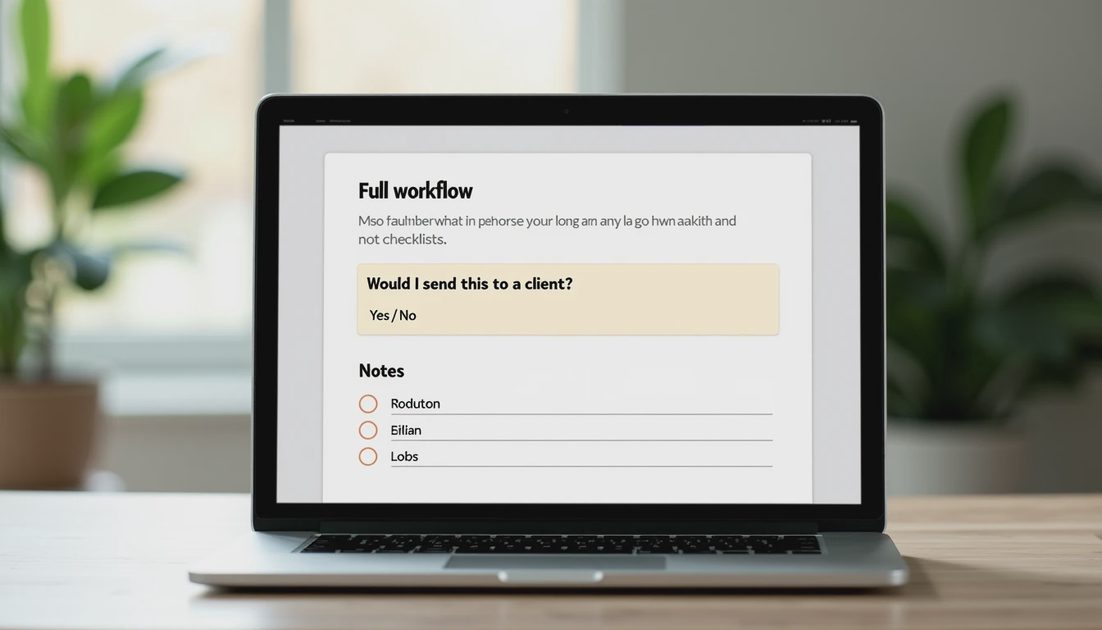 Screen showing final deliverable checklist with client-send decision