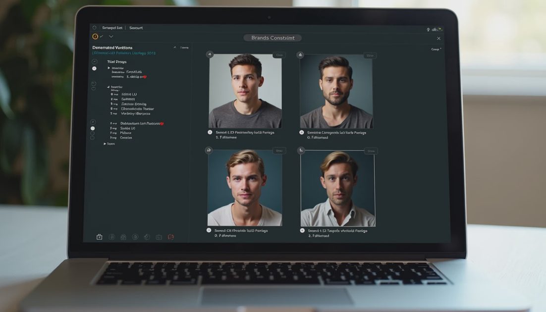 Screen evaluating AI brand series for consistency versus sameness